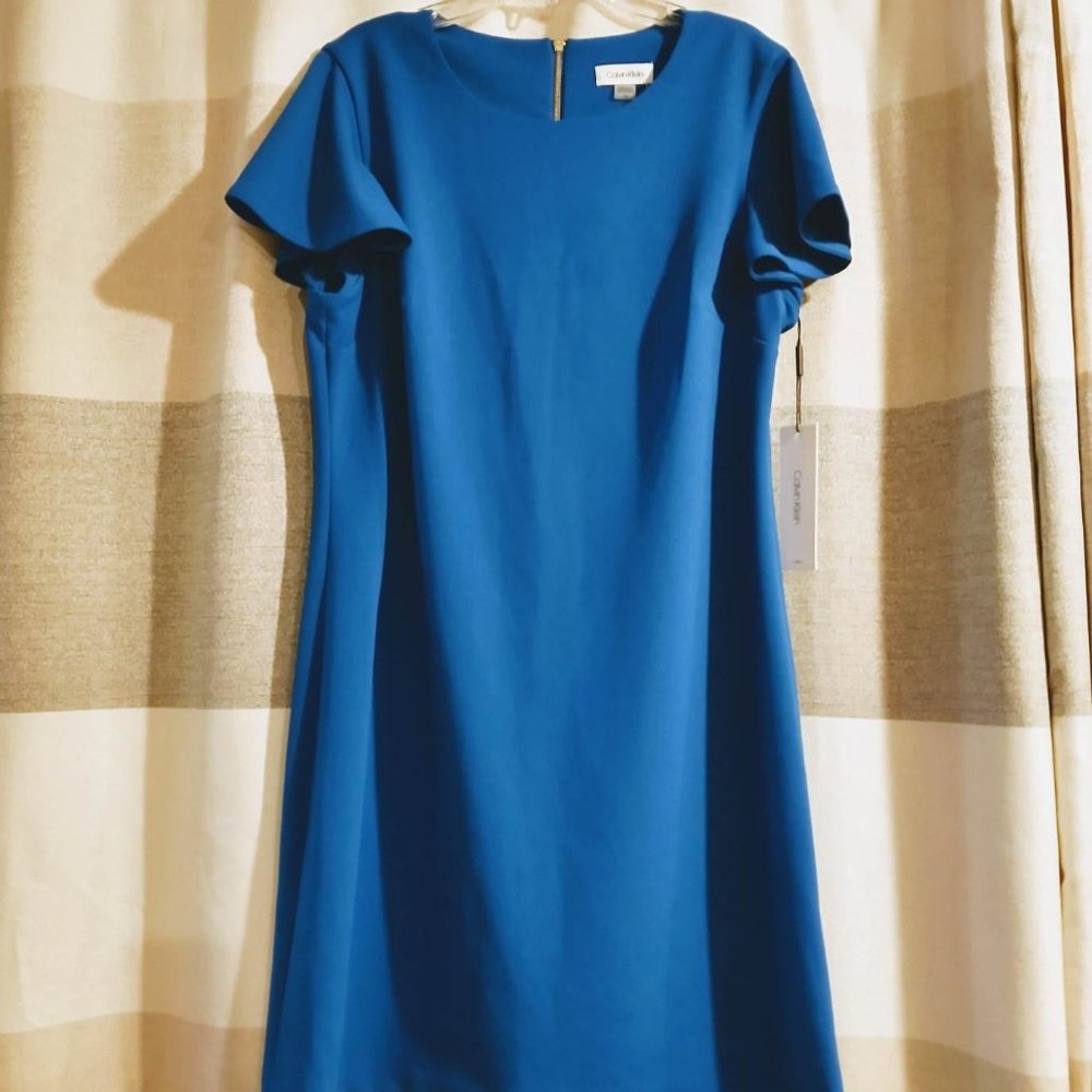 NWT Calvin Klein Royal Blue Flutter Sleeves Dress